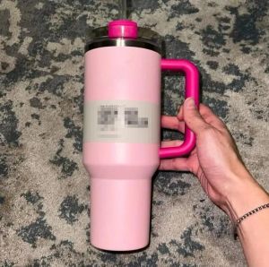 Розовый фламинго H2.0 с логотипом розового цвета, чашка на 40 унций с ручкой, изолированная крышка стакана, соломенная кофейная чашка из нержавеющей стали с логотипом X Copy, арбузный самогон