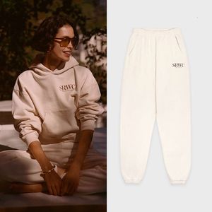 Sporty Rich Letter Srwc Impresso Cintura Média Calças Esportivas de Algodão Puro Mulheres Designer Sweatpants