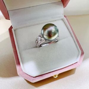 Кольца кластера MeiBaPJ 11 мм с натуральным павлиньим синим круглым жемчугом модное кольцо из настоящего серебра 925 пробы с пустым держателем изысканные свадебные украшения для женщин