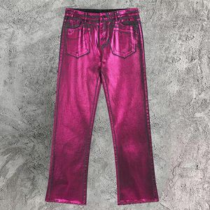 Мужские джинсы, модные блестящие розовые брюки с лазерным светом, повседневные эластичные мужские и женские мешковатые уличные брюки в стиле хип-хоп для танцевальных клубов