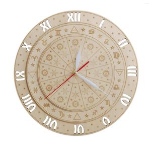 Duvar Saatleri Dünya Astrolojik Tekerlek Lazer Oyulmuş Ahşap Saat Zodyak İşaretleri Astroloji Ev Dekoru Doğal Çevre Dostu İzle