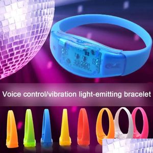 Sile Ses Kontrollü LED Işık Bileklik Festival Malzemeleri Aktif Glow Flash Bangle Bilek Bant Hediye Düğün Uyarılar Karnaval Dhuuw