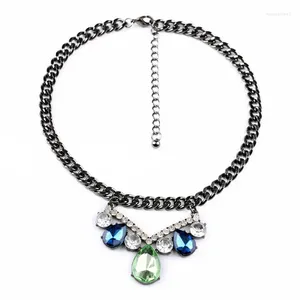 Ожерелья с подвесками Uer, сине-зеленая капля воды, короткое ожерелье с гематитовой цепочкой и кристаллами, модные ювелирные изделия