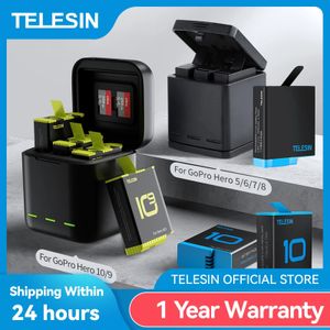 TELESIN Battery for GoPro Hero 10 9 8 7 6 5 3 Ways LED Light Battery Charger TF Card Battery Storage For Hero 5 6 7 8 9 10 Black 240115