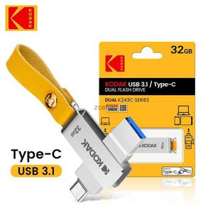 Unidades flash USB Kodak K243C Unidad flash USB de metal OTG tipo C Pen Drive 32 GB 128 GB USB Stick 2 en 1 Pendrive 3.1 de alta velocidad para teléfono inteligente