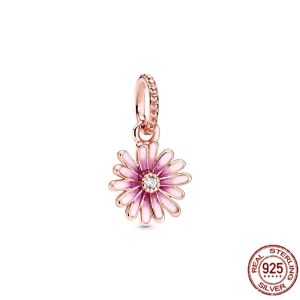 925 Gümüş Otantik Pembe Mor ve Mavi Orijinal Pan Bileklik Daisy Çiçek Çekiş Boncukları Kadın Moda Takı Ücretsiz Nakliye