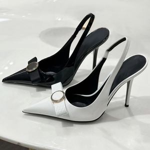 Lüks Tasarımcı Ayakkabı Orijinal Deri Şerit Orta Slingback Pompalar Düğün Düğün Noktalı Ayak parmakları Moda Klasikleri Bookgle Bowtie Stiletto Topuk Kutu Akşam Ayakkabıları