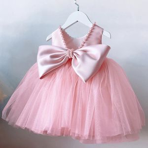 Toddler Girls 1st Birthday Clothes Backless Bow Cute Baby Baptism Gown Kids Wedding Party Elegant Princess Dress for Girls Dress 240116