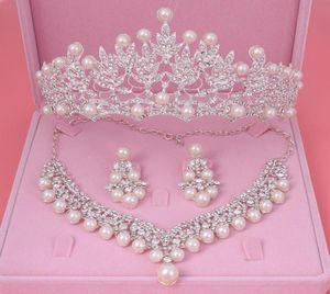 Küpe Kolye Gelin Kristal İnci Kostüm Mücevherat Setleri Rhinestone Choker Tiara Gelin Kadın Pageant Düğün Takı Setear4263986