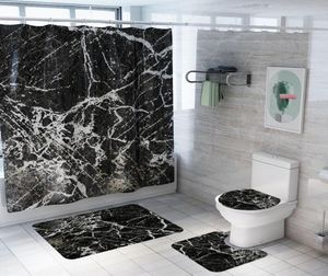 Yeni mermer baskılı desen banyo duş perdesi kaide halı kapağı tuvalet kapağı mat mat banyo mat halı set 8740304