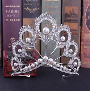 Başlıklar EA Rhinestone Gelin Headdress Tavuskuşu Tüy İncileri Büyük Taç Düğüm Gelinlik Aksesuarları Taçlar Gelin Tiara1543451