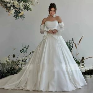 Lüks İnciler Boncuk Düğün Gelin Elbiseleri Uzun Kollu Prenses Gelinlik Mahkemesi Tren Vestido De Novia