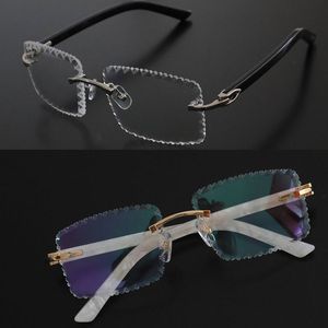 Yeni moda rimless güneş gözlükleri okuma çerçeveleri beyaz tahta gözlükler c dekorasyon 18k altın çerçeve presbyopic gözlükler erkek miyop optik erkek ve dişi 58-18-140mm