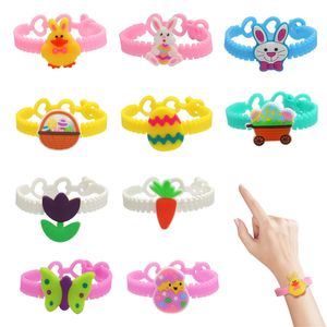 Детские пасхальные браслеты из ПВХ, детские весенние вечерние браслеты в форме кролика, кролика, яичной скорлупы и утки