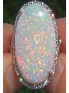 Süper büyük opel yüzük moda bayanlar takı takı bakır kaplama gümüş kakma zirkon yapay yüzük opal mücevher toptan 9585671