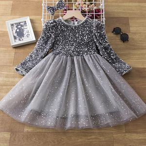 Sequin Girls Princess Party Dresses for 3-8 Yrs Kids Birthday Wedding Evening Prom Gown Spring Fall Long Sleeve Children's Dress 240116