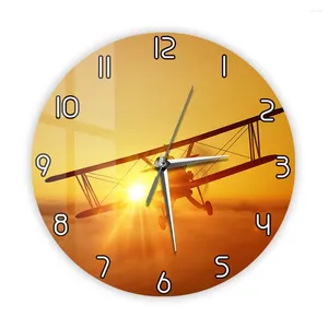 Настенные часы в стиле ретро, старые часы-биплан с пропеллером, самолетные часы для комнаты Avaitor, пейзажи с закатом, исторический самолет, современные часы для пилота