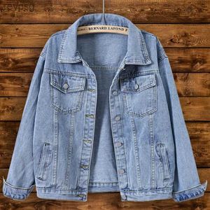 Kadın Deri Sahte Deri Üstler Kadın Jean Ceketler 2022 Yeni Sonbahar Out Giyim Mavi Yıkanmış Dönüş Pamuk Ceketi Kadın Denim Ceket için Plus Boyut S-5XL YQ240116