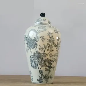 Flaschen Jingdezhen blaues und weißes Porzellan-Tempelglas im europäischen Stil, Keramik-Topfvase, großer Deckel, dekorativ