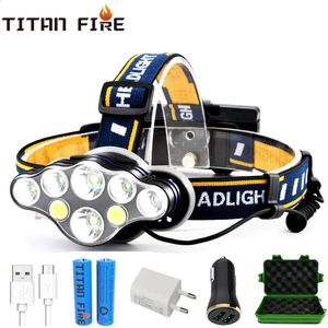 T20 LED Headlamp Rechargeable COB 8 Modes Headlight Lamps 6000 Lumens Flashlight Zoomable Waterproof for Camping Fishing 240117