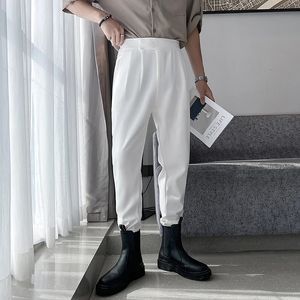 Весенне-осенние мужские модные шаровары Гладкие плиссированные брюки Черно-белые брюки до щиколотки с эластичной резинкой на талии Конические повседневные брюки 240117