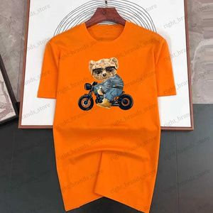 Erkek Tişörtler Motosiklet Teddy Bear Baskı Yaz Lüks Marka Kadın Tshirt Karikatür Yüksek Kaliteli Moda Sıradan Erkekler T-Shirt S-7XL T240117