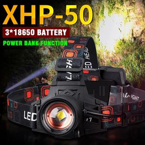 Самый мощный светодиодный налобный фонарь XHP50 High LM, USB аккумуляторная фара, водонепроницаемый светильник для рыбалки Zooma, аккумулятор 18650 240117
