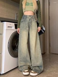 Kadınlar kot houzhou bülbeli sıkıntılı kadınlar büyük boy vintage 90s genişliğinde bacak kot pantolon püsküller y2k grunge sokak kıyafeti Kore moda