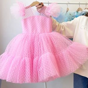 Yaz Kız Elbise Doğum Günü Partisi Prenses Elbise Çocuk Polka Dots Elbise Çiçek Kız Düğün Tutu Kabarık Elbiseler Vestidos 240116