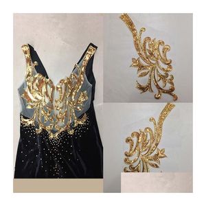 Kumaş esı Dantel Kumaş Yaka Çiçek Çiçek İşlemeli Aplike Trim Boyun Dikeni Elbise/Düğün/Gömlek/Giyim Altın Sequins DHV37
