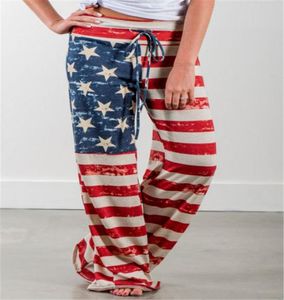 USA Amerikanische Flagge Casual Lose Frauen Hosen Hohe Taille Kordelzug Streifen Volle Länge Hose Rot Bequeme Hose S3XL8986504