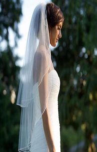 Véu de casamento feminino de camada dupla, comprimento irregular, 2 camadas, cor sólida lisa, plissado, tule macio, curto, véu de noiva com pente7219822