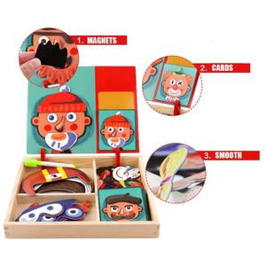 100Pcs Wooden Magnetic Puzzle Toys Children 3D FigureAnimals Vehicle Circus Drawing Board Learning Wood Gifts 240117