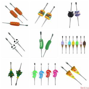 9 tip dabber dab karikatür balmumu aracı titanyum çiviler silikon paslanmaz çelik 123mm aletler metal mumsu sigara içme kafatası salatalık dondurma sosisli sandviç pizza hamburger ağacı