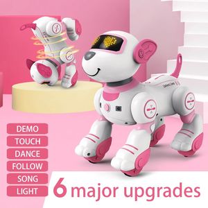 Funny RC Robot Electronic Dog Stunt Dog Voice Command Programmable Touch-sense Music Song Robot Dog Pink Toys for Girls Gift 240117