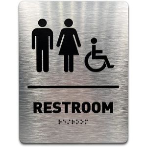 Toptan Özel Banyo İşareti Erişilebilir Handikap Dokunlu Braille Yeni Ada Unisex Tekerlekli Sandalye Tuvalet Duvar Kapı Tabela Restoran İşletme 8 