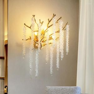 Wandleuchte mit hängenden Blättern, zartes Luxus-kreatives Design, Wohnzimmer-Wandleuchte, Beleuchtung, golden, schön