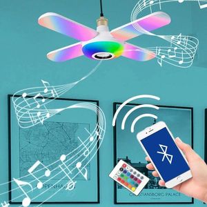 Alto-falantes bluetooth ventilador de música luz dobrável quatro folhas ventilador controle remoto lâmpada inteligente música luz alto-falante inteligente luzes de controle remoto