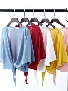 Kadın Bluzları 2024 Yaz Kore Moda Şifon Bluz Kadın Kimono Haldigan Beyaz Sonbahar Boho Tops Plaj Gömlek Kliması