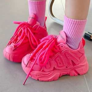 Pink Leather Athletic Running Shoes Antislip Trainers 9c Basketball Sneakers Girls Big Kids 2024 Student Youth Casual Spring Soft Sole Children Shoes Size 26 -35