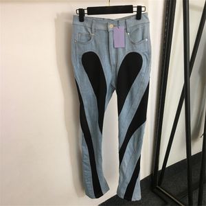 Lüks tasarımcı kadın kot pantolon kontrast renk yama iş kadın jean pantolon denim siyah denim legging pantolon