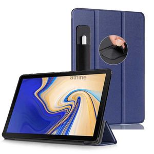 Чехлы для планшетов Сумки Тонкий чехол для Samsung Galaxy Tab S4 10.5 2018 S Держатель для ручки Тройной складной чехол-подставка Автоматический сон для SM-T830/T835/T837 Чехлы для планшетов YQ240118