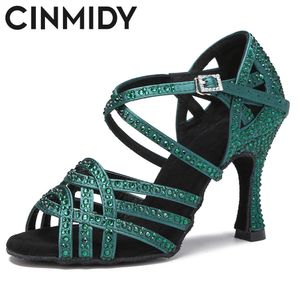 CINMIDY, синие туфли для латинских танцев, женская обувь для бальных вечеринок, обувь для выступлений сальсы с мягкой подошвой, женские сандалии для танцев, зеленые 240117