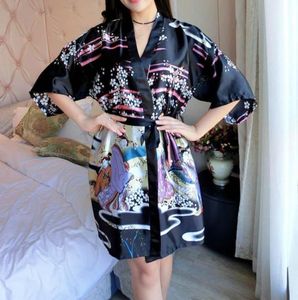 Kadınlar039S Blouses gömlekler Wohherb 2021 Yaz Japon pijama kadın bornoz ipek pijama harajuku kimono baskı çiçek bayanlar s2183059