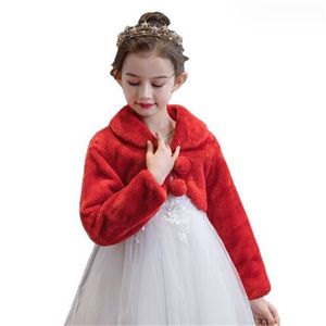 2024 Yeni Moda Çocuk Şal Kırmızı Jackers Faux Kürk Beyaz Düğün Ziyafet Yelek Uzun Kollu Kızın Ceketi Kısa