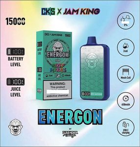 EU Stock Jam King Vapes 15000 затяжек Одноразовые вейпы 24 мл Капсулы с жидкостью для электронных сигарет 12 вкусов Интеллектуальный дисплей 650 мАч 2% 3% 5% перезаряжаемая батарея Mesh Coil по сравнению с randm 9000 7000 12000