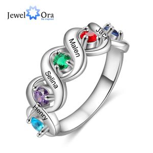 Bant Rings Jewelora Kişiselleştirilmiş Engrav5 İsimler Anneler Rtwisted Infinity Özelleştirilmiş Doğum Taşı Nişan Yüzükleri Kadın Hediyeleri J240118