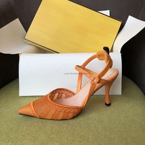Colibrilit Turuncu Mikromesh Ayakkabı Yüksek topuklu Slingback Pompalar Makara Deri Sole Sandalet Kadın Lüks Tasarımcıları Elbise Ayakkabı Akşam Topuk Fabrika Ayakkabıları