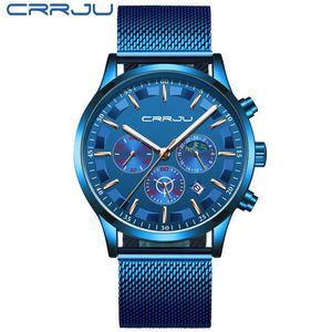 Mens Sport Watches Crrju Top Marka Lüks Kuvars Tam Çelik Saat Askeri Kamp Su Geçirmez Kamar Kronograf Relogio Maskulino W2507