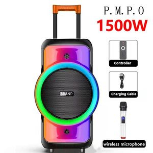 Hoparlörler Zirve Güç 1500W 12 inç Yüksek Güçlü Dış Mekan Bluetooth Hoparlör 40W Yüksek Güçlü Karaoke Partisi Mikrofon Uzaktan Kumanda Sesli